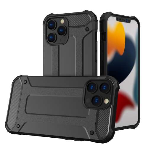 Black hybrid armor case for iPhone 13 Pro, shockproof and durable