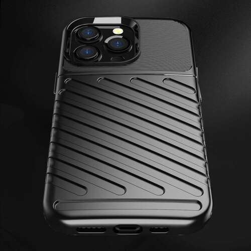 iPhone 13 Pro black TPU case, full back view with textured design