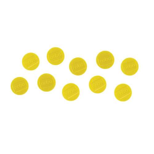 10 db-os csomag NOBO erős sárga mágneskorong, 38 mm átmérőjű