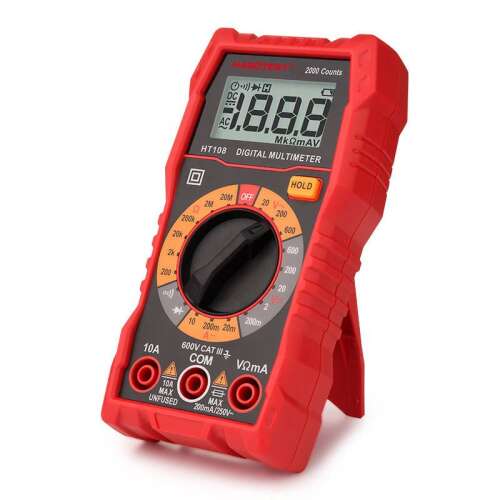 Habotest HT108L Digital-Multimeter, rot, mit Display, Drehknopf und Messleitungen