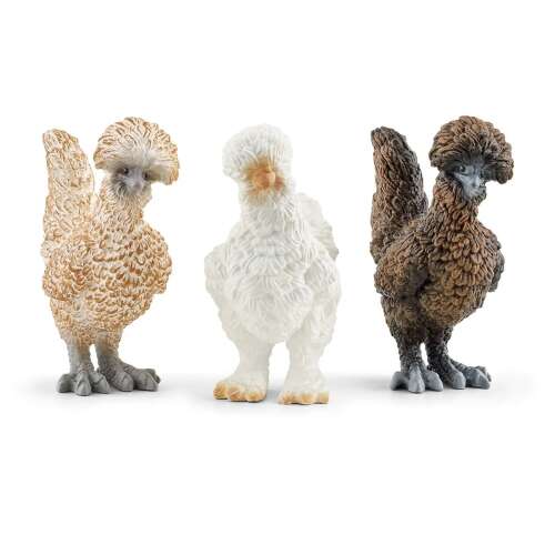 Schleich Silkie Chicken Friends Figure Set, 3 pack, realistic farm animal figurines for kids