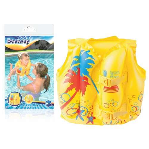 Bestway Tropisches Aufblasbares Schwimmwesten für Kinder - Gelb mit Palmen-Design - Verpackung