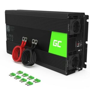 Invertor auto Green Cell 1500W cu undă sinusoidală pură pentru mașină, barcă sau camion cu siguranțe - Invertoare auto