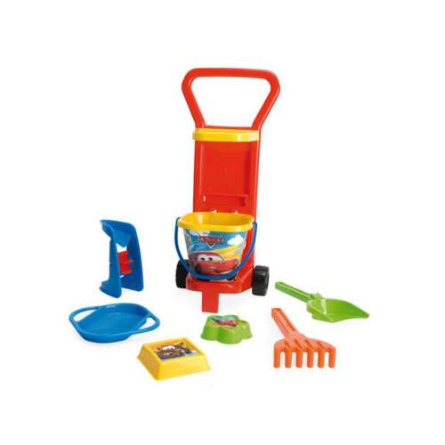 Set de jucării de nisip Wader Cars cu găleată, cărucior, lopată, greblă și forme
