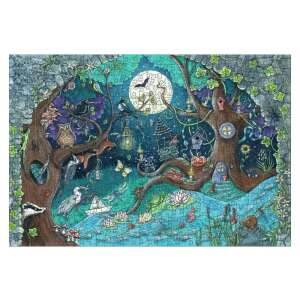 Ravensburger Fantasy Forest 500 piece wooden puzzle, completed image showing a magical forest scene with animals and a gnome - Puzzle