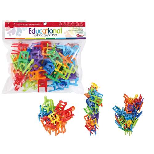 40 darabos színes műanyag szék építőkocka készlet, oktatójáték gyerekeknek, bemutatva a különböző építési módokat