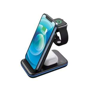 Stație de încărcare wireless Canyon WS-304 3 în 1, negru, încarcă un iPhone, Apple Watch și AirPods - Canyon
