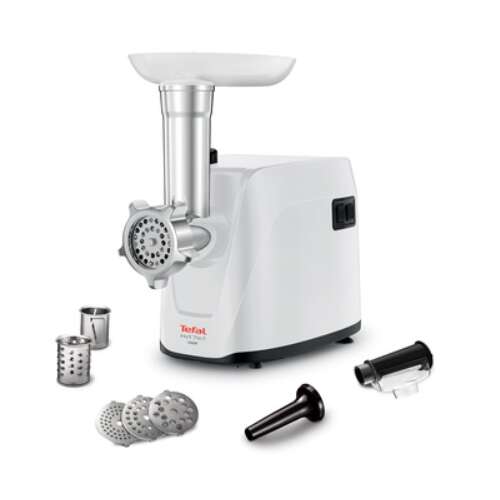 Tefal NE114130 elektrischer Fleischwolf, 7 in 1, weiß, mit Wurstfüller, Reibe und Schneideaufsätzen