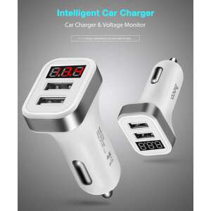 Hoco Z3 dual USB car charger with LCD display, white, collage - Hoco Car Charger