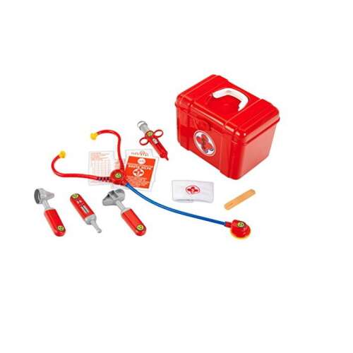 Theo Klein doctor's bag with accessories, including stethoscope, thermometer, syringe, and more