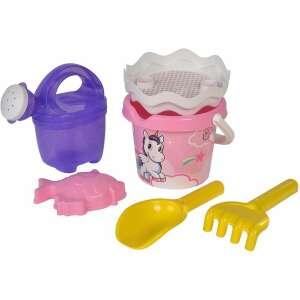 Androni Einhorn Sandspielset mit Eimer, Schaufel, Rechen, Form, Sieb, Gießkanne - Sandkastenspielzeug