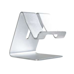 Logilink AA0122 silver aluminum smartphone and tablet stand, angled view - Tablet Dock & Stand