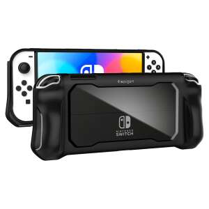 Etui Spigen Rugged Armor do Nintendo Switch OLED, czarne, z teksturą włókna węglowego, zapewnia ochronę przed zarysowaniami i upadkami - Spigen