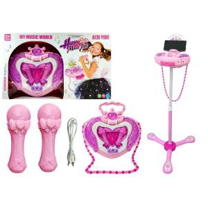 Set karaoke cu stand, două microfoane și difuzor în formă de inimă, roz, Happy Toys My Music World - Nonbrand Instrumente muzicale de jucarie
