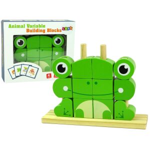 Puzzle 3D cu broască, din cărămizi de lemn spațiale creative 146120120 - Joc de construcție din lemn