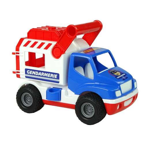 Gendarmerie ConsTruck játék teherautó gyerekeknek, kék, piros, fehér, nyitható hátsó ajtóval és tárolórekeszel - Játék autó