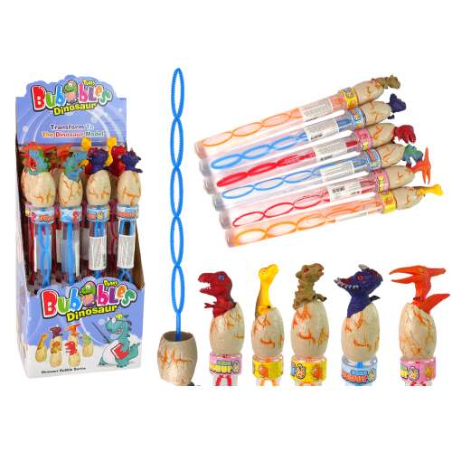 Seifenblasen Dinosaurier 34 cm, verschiedene Farben, Seifenblasenstab-Set mit Dinosaurier-Ei-Aufsätzen