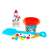 Snowman making set with bucket, shovel and accessories, red bucket, blue shovel, snowman decorations, carrot nose, eyes, buttons, hat