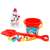 Snowman making set with bucket, shovel and accessories, red bucket, red shovel, snowman decorations, carrot nose, eyes, buttons, hat