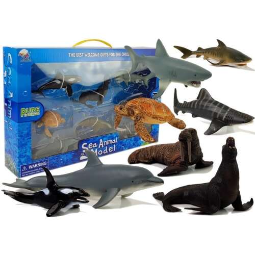 Figurák Oktatási tengeri állatok 8 darab cápák fóka delfin rozmár teknősbéka 7614