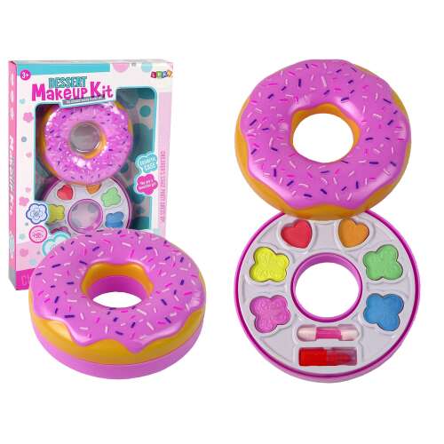 Donut formájú sminkkészlet gyerekeknek, szemhéjfestékeket, rúzsot és ecsetet tartalmaz