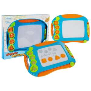 LeanToys mágneses rajztábla, kék és narancssárga színben, tollal és bélyegzőkkel, gyerekeknek - Lean Toys