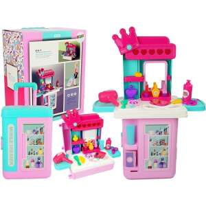 4 in 1 Mobile Dresser toy makeup set for girls, pink and blue, with a mirror, hair dryer, combs, and pretend makeup - Vanity Table, Makeup Set, Fragrance