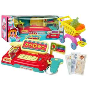 Kassenspielzeug-Set mit Einkaufswagen, Spielgeld und Scanner - Lean Toys
