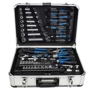 Scheppach TB 150 Aluminum Tool Case with Wrenches, Screwdrivers, and Sockets - Tool Set