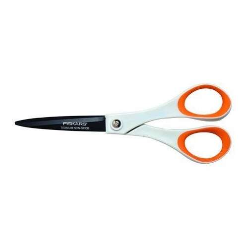 Fiskars Titan-beschichtete, Antihaft-Schere, 17cm, weiß und orange