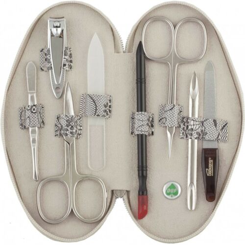 DUP HANY 8-teiliges Maniküre-Set mit Solingen-Scheren im floralen Beige-Etui