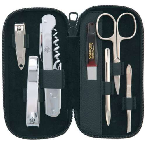 DUP HYNEK men's manicure set with Solingen scissors, 8 piece set in black leather case