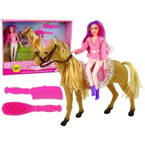 30cm Baba doll riding a 34cm brown pony with accessories - Nonbrand Baba