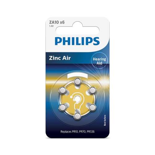Philips ZA10 Cink-levegő Hallókészülék Elemek, 6 darabos csomag