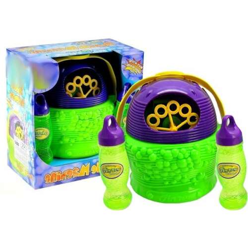 Bubble machine with two bottles of bubble solution, green and purple bubble maker, automatic bubble blower