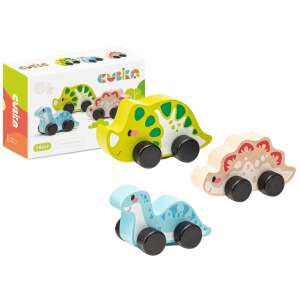 Set de jucării din lemn Cubika Joyful Dinos cu 3 dinozauri cu roți, pentru bebeluși de la 18 luni - Premergatoare și Jocuri de dezvoltare pentru copii mici