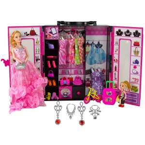 Beauty Girl doll wardrobe playset with doll, clothes, shoes, accessories, and a bike - Lean Toys