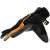 Fiskars garden work gloves, size 8, black with orange accents, showing the back of the hand