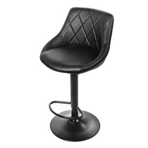 Black swivel bar stool with eco-leather upholstery and diamond pattern - Kitchen Furniture