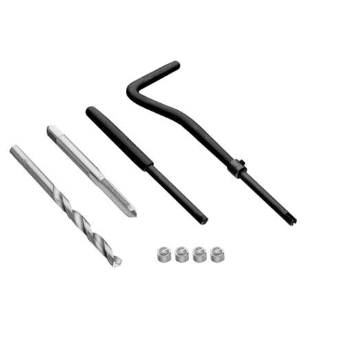 NEO Tools menetjavító készlet, M6-os menetjavító készlet, tartalmaz fúrófejet, menetfúrót és menetjavító betéteket