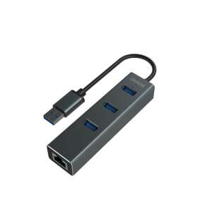 USB rozbočovač Savio s 3 portami USB-A 3.1 Gen 1 s gigabitovým ethernetovým portom RJ-45