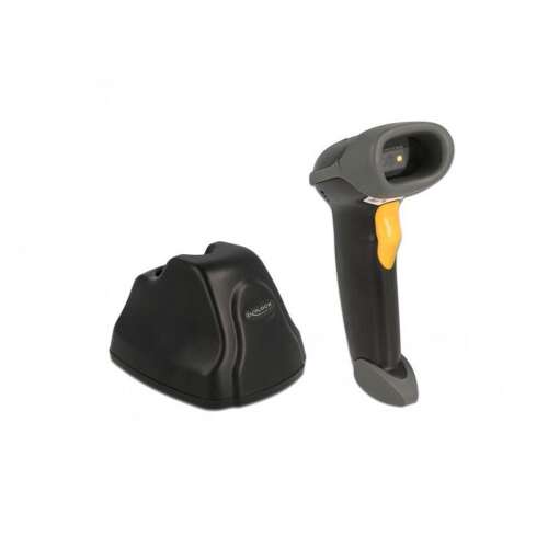 Delock 90518 kabelloser Barcode-Scanner mit Ladestation, schwarz und gelb