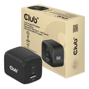 Пътен адаптер Club 3D 65W с 2 USB-C и 1 USB-A порта, черен - Зарядно устройство за телефон