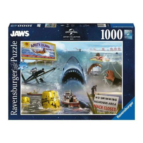Ravensburger 1000 darabos Jaws film puzzle, a 1975-ös film ikonikus jeleneteivel