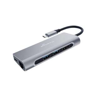 MediaRange MRCS510 USB Type-C 7 portos hub, ezüst, HDMI, RJ45, SD/TF kártyaolvasóval, USB-PD töltőporttal, 2x USB 3.2 Gen 1 porttal - MediaRange