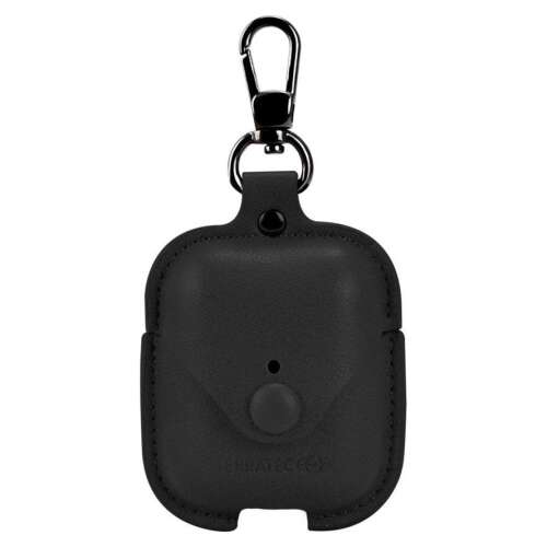 Terratec AirBox black leather case for Apple AirPods with carabiner