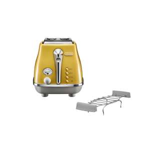 De'Longhi CTOC 2103.Y Icona Capitals Toaster - Gelb, mit herausnehmbarem Grill zum Aufwärmen und einer Krümelschublade für einfache Reinigung - Toaster und Standmixer