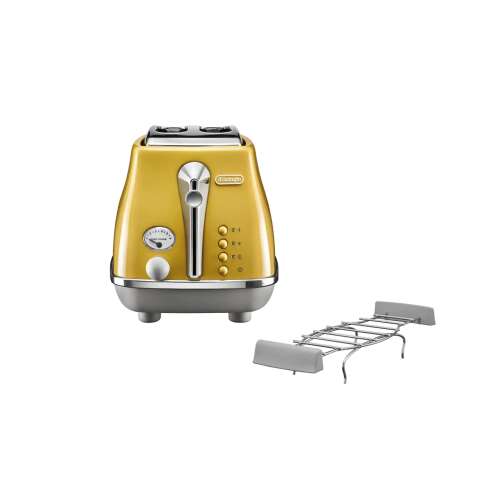 De'Longhi CTOC 2103.Y Icona Capitals Toaster - Gelb, mit herausnehmbarem Grill zum Aufwärmen und einer Krümelschublade für einfache Reinigung