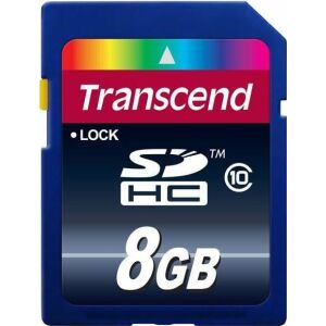 Közelkép a Transcend 8GB SDHC Class 10 Memóriakártyáról - Transcend