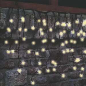 Lumini de cortină LED cu lumină albă caldă, 204 LED-uri, exterior, cablu negru, agățate pe un perete de cărămidă - Ghirlande luminoase